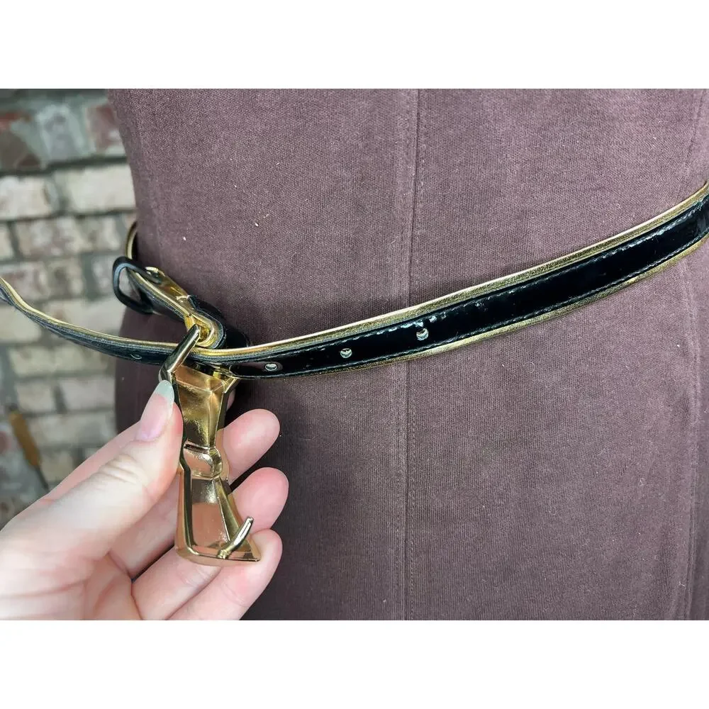 belt bow buckle black gold vegan leather